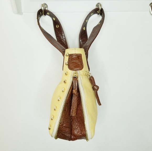 Zina Eva Mini Dante Golden Yellow & Brown Saddle Leather Handbag - Picture 4 of 10